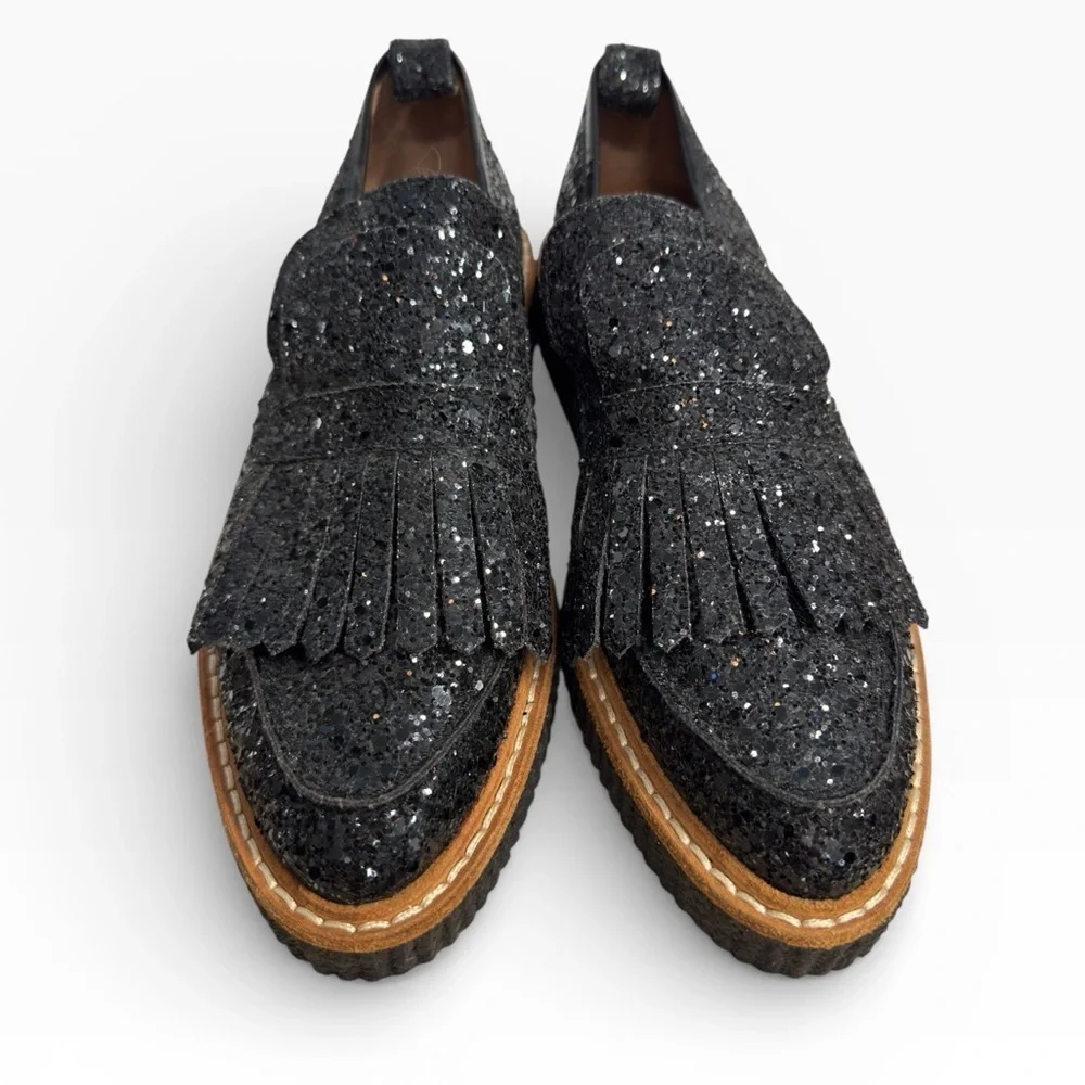 Flamingos Black Glitter Fringe Loafer Platform Shoes Women’s EU 37 US 6.5–7